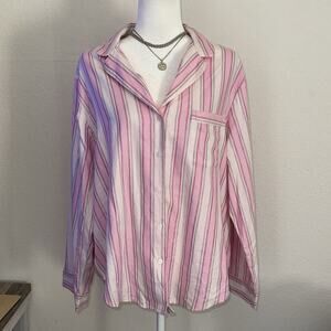 Victoria’s Secret Pajama Top Womens Large Pink White Striped Button-Up Sleepwear